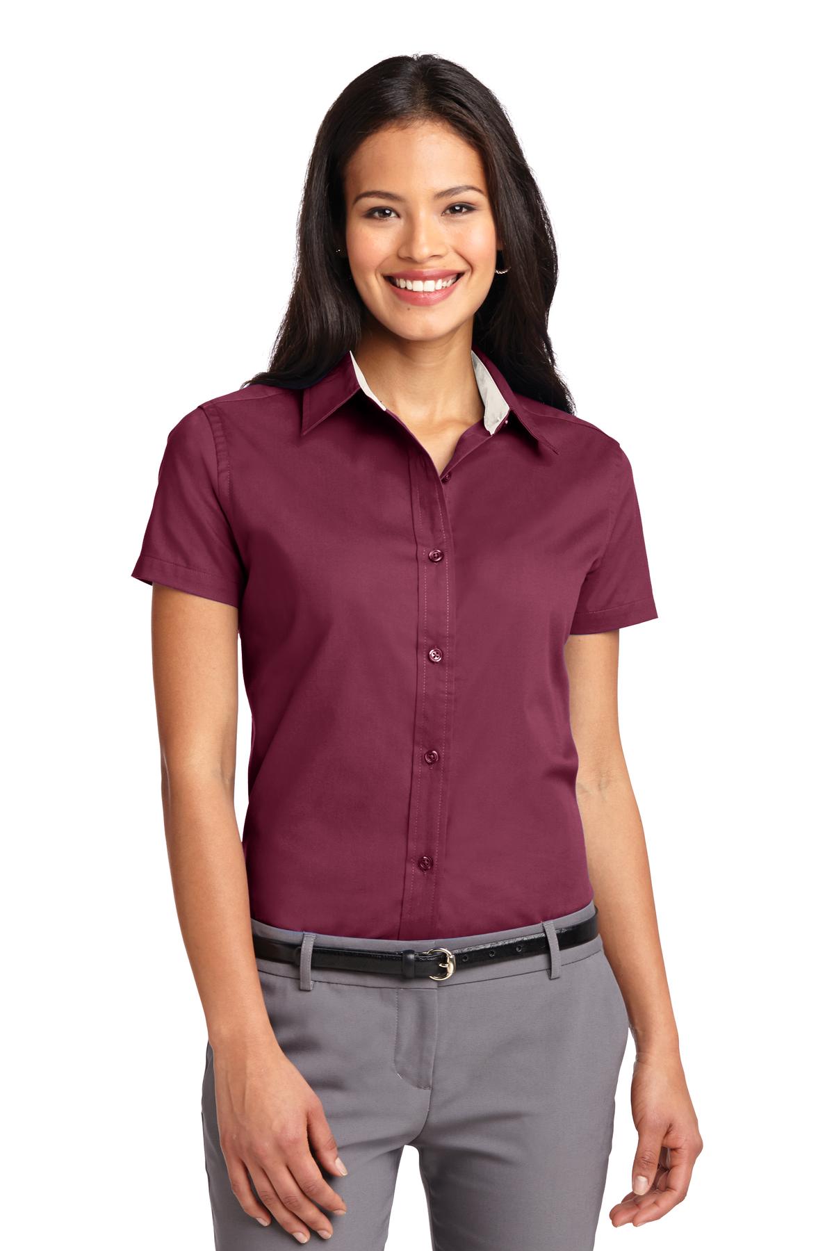 Port Authority ®  Women's Short Sleeve Easy Care  Shirt.  L508 - Burgundy/ Light Stone