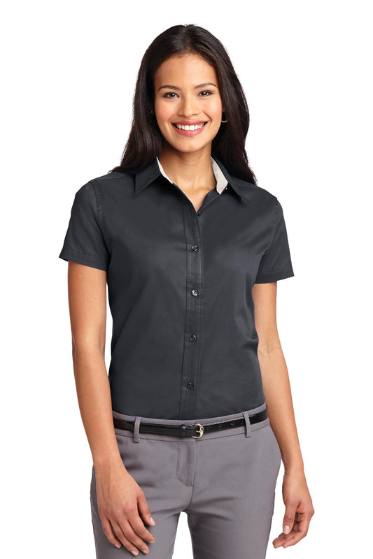 Port Authority® Ladies Short Sleeve Easy Care  Shirt.  L508 - Classic Navy/ Light Stone