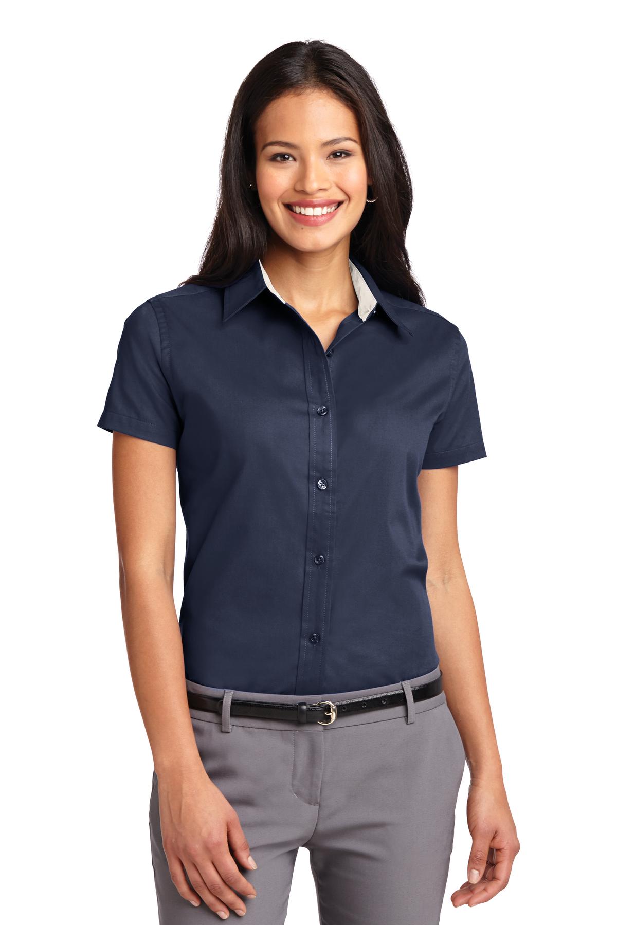 Port Authority ®  Women's Short Sleeve Easy Care  Shirt.  L508 - Navy/ Light Stone