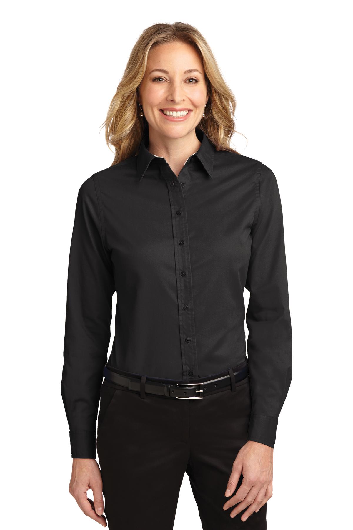 Port Authority ®  Women's Long Sleeve Easy Care Shirt.  L608 - Black/ Light Stone