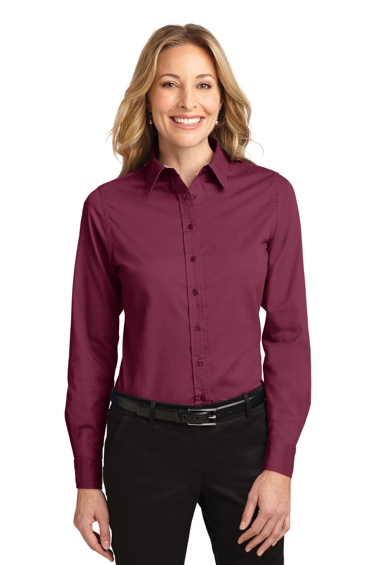 Port Authority ®  Women's Long Sleeve Easy Care Shirt.  L608 - Burgundy/ Light Stone