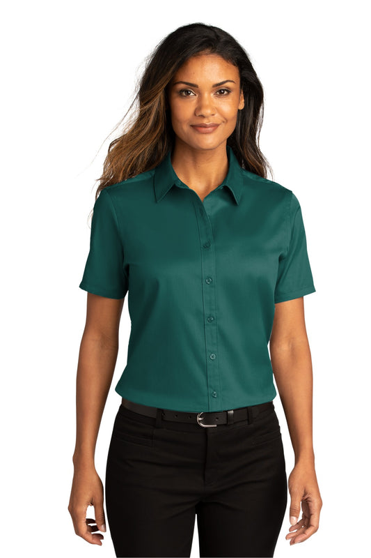 Port Authority® Ladies Short Sleeve SuperPro React™Twill Shirt. LW809 - Marine Green