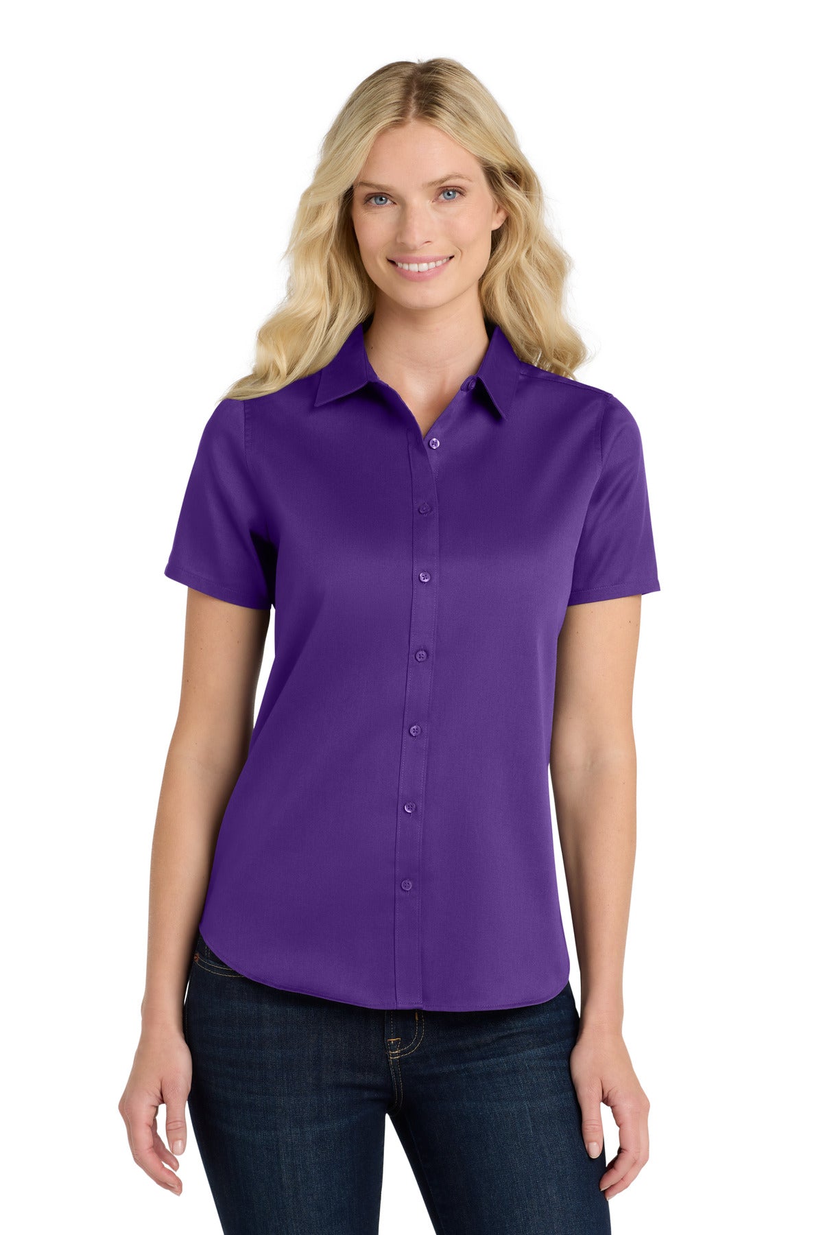 Port Authority ®  Women's Short Sleeve SuperPro React ™ Twill Shirt. LW809 - Purple