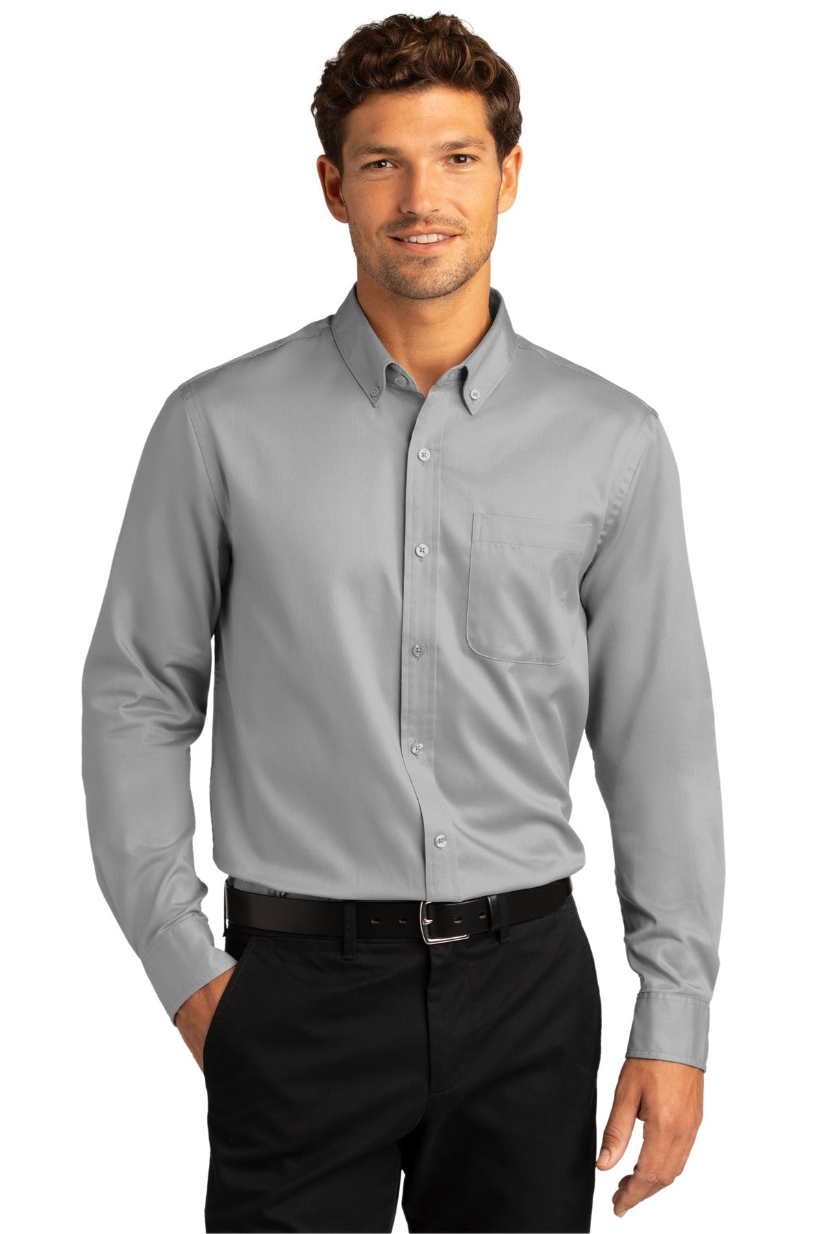 Port Authority ®  Long Sleeve SuperPro React ™  Twill Shirt. W808 - Gusty Grey