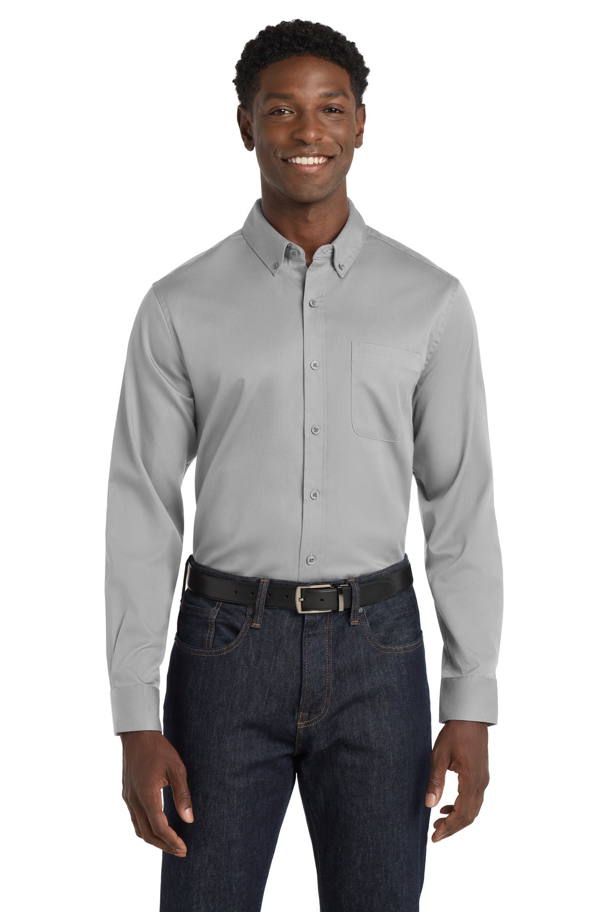 Port Authority ®  Long Sleeve SuperPro React ™  Twill Shirt. W808 - Gusty Grey