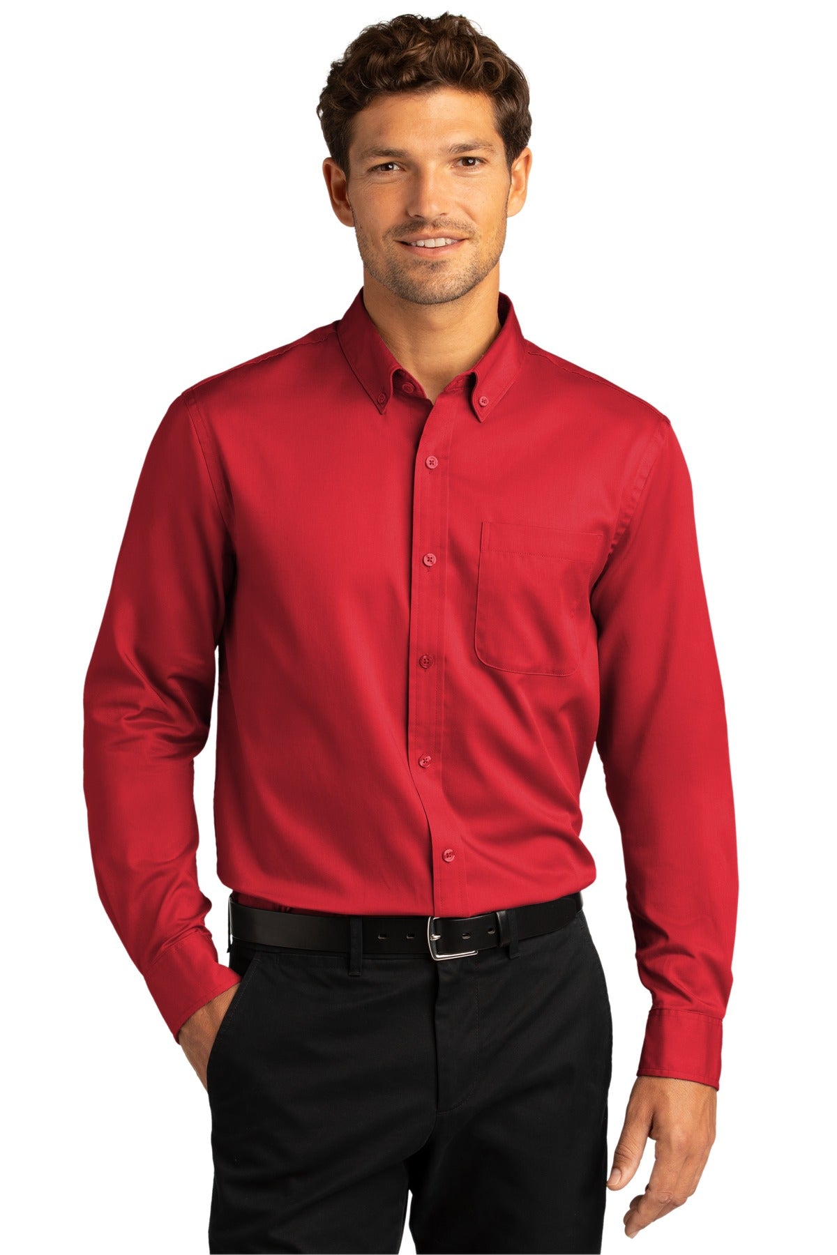 Port Authority ®  Long Sleeve SuperPro React ™  Twill Shirt. W808 - Rich Red