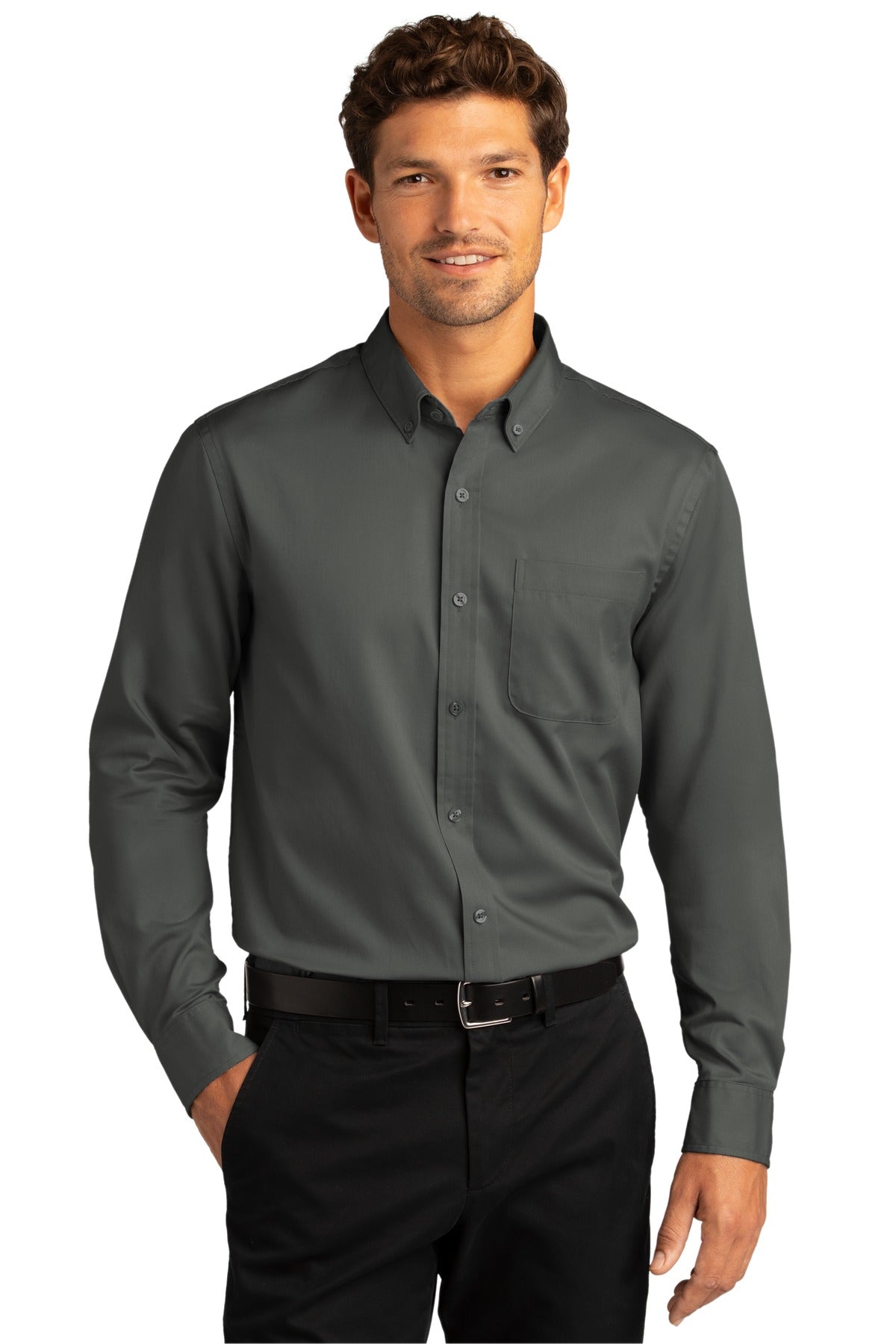 Port Authority ®  Long Sleeve SuperPro React ™  Twill Shirt. W808 - Storm Grey