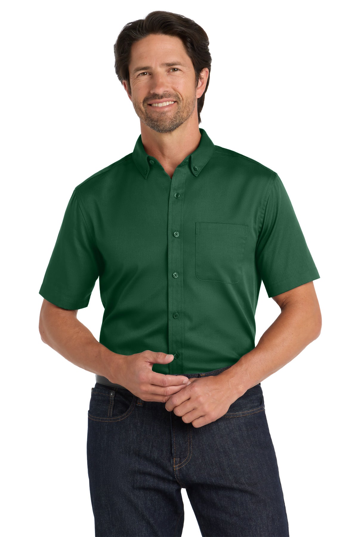 Port Authority ®  Short Sleeve SuperPro React ™  Twill Shirt. W809 - Dark Green