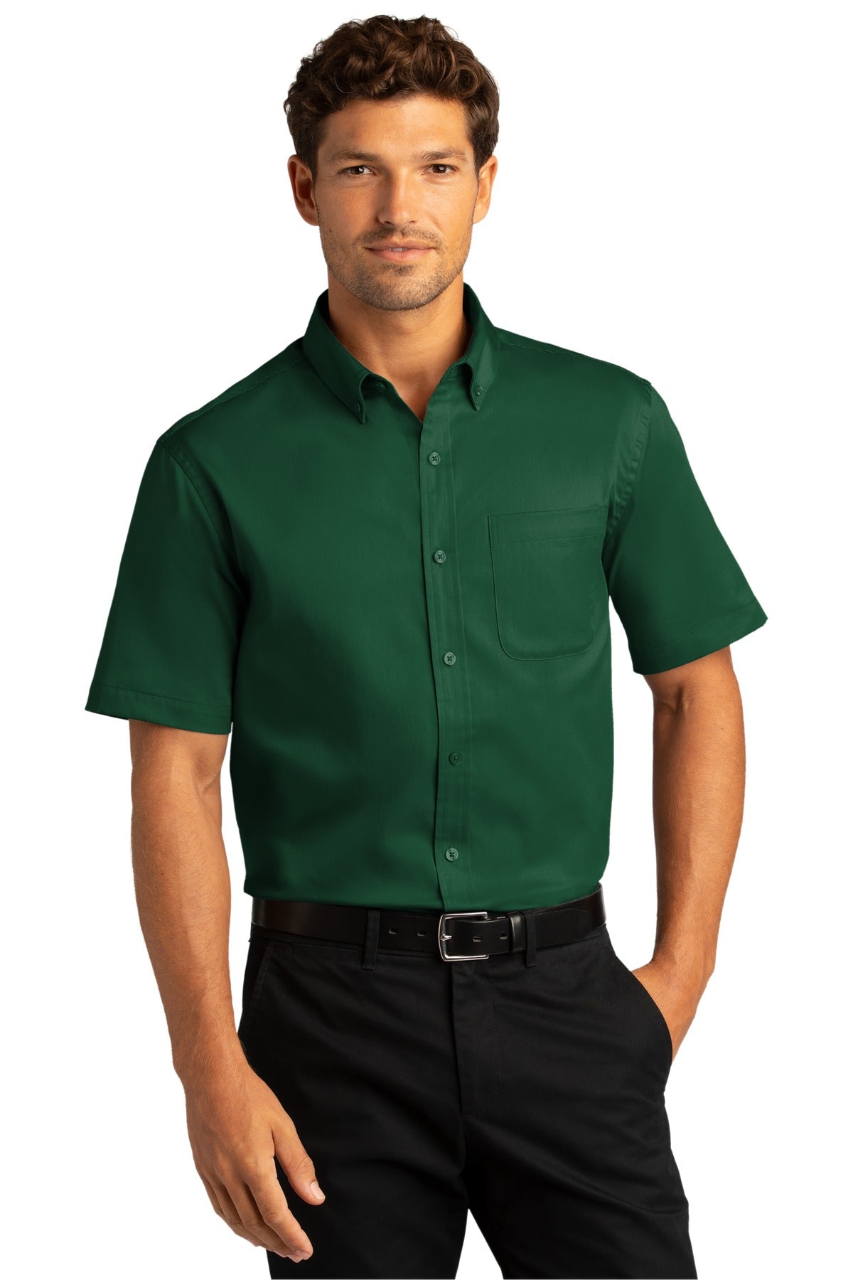 Port Authority ®  Short Sleeve SuperPro React ™  Twill Shirt. W809 - Dark Green