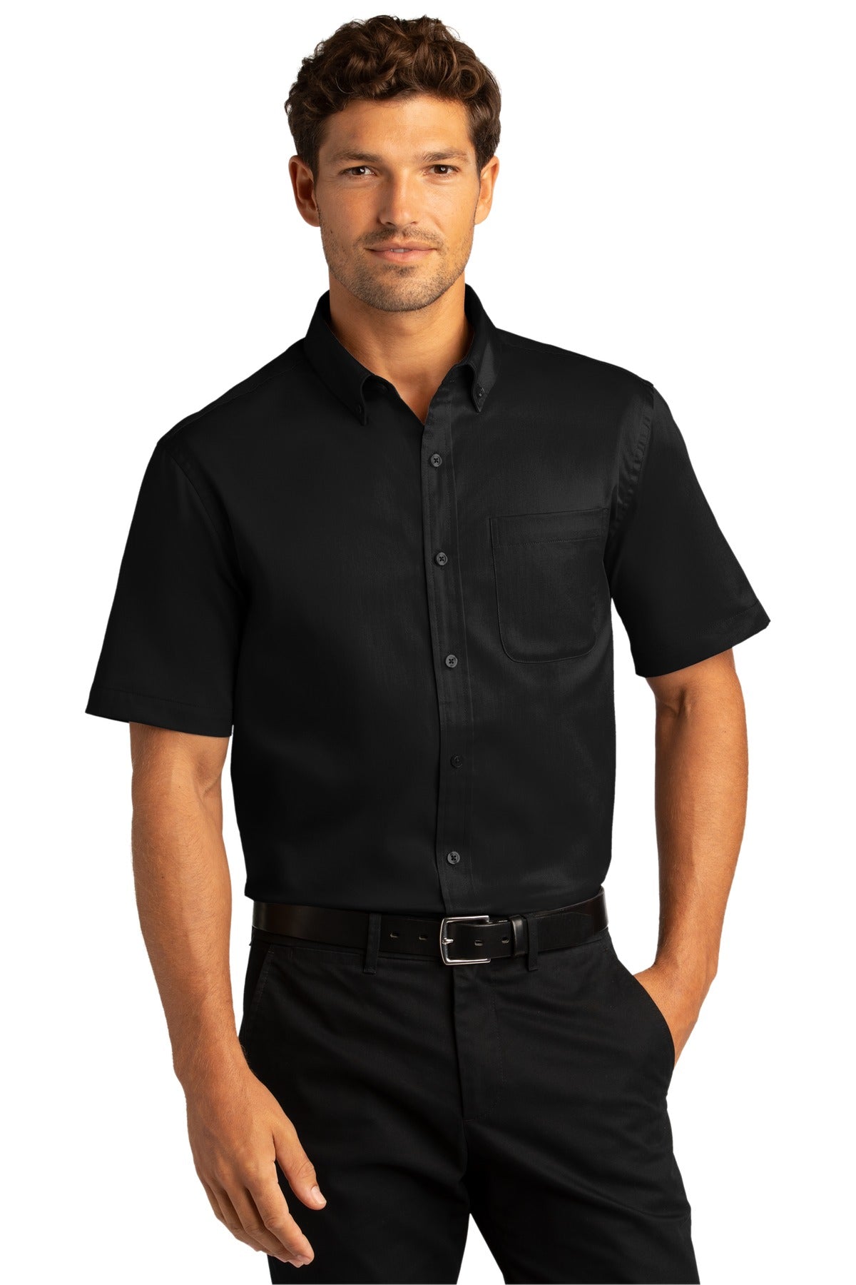 Port Authority ®  Short Sleeve SuperPro React ™  Twill Shirt. W809 - Deep Black