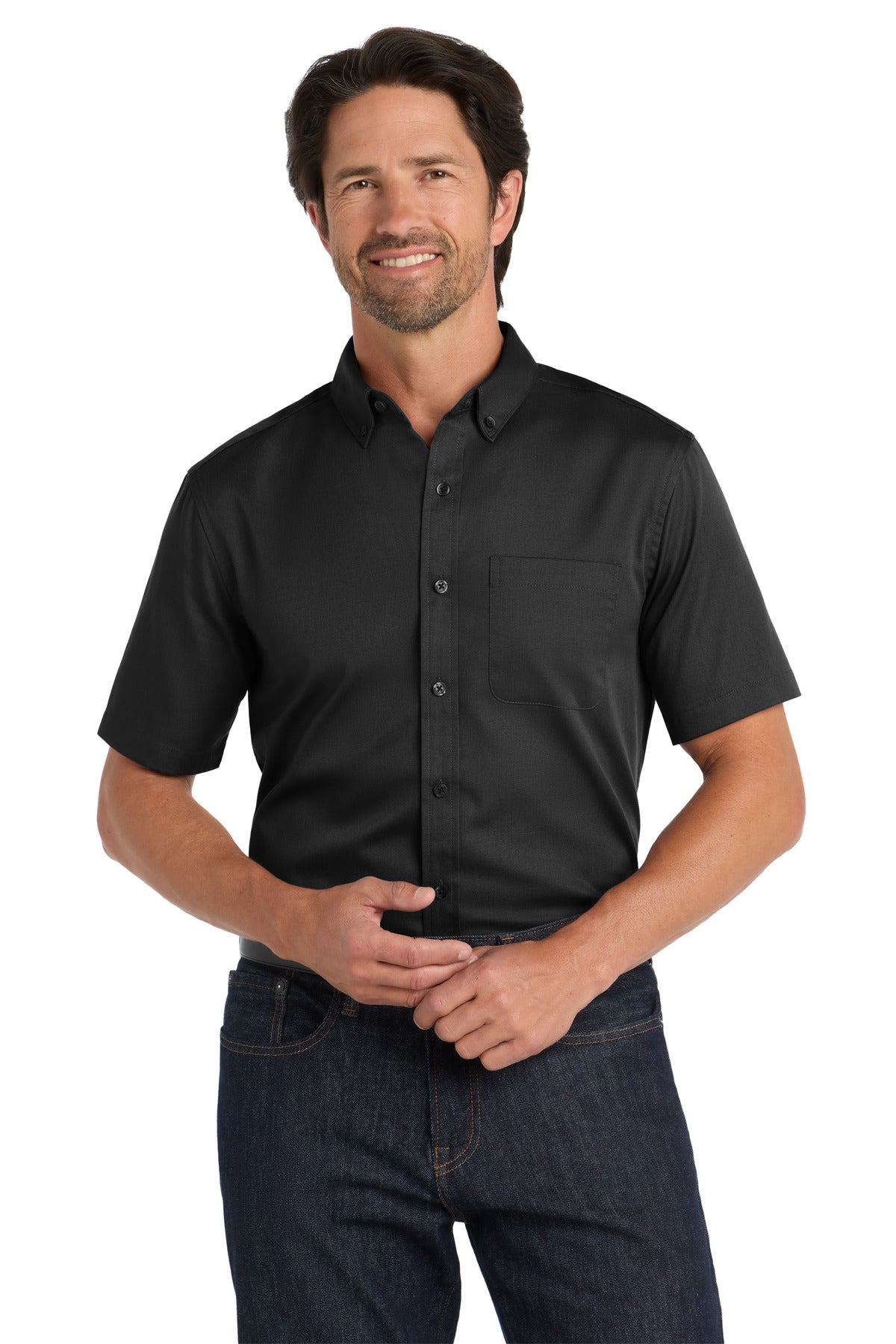 Port Authority ®  Short Sleeve SuperPro React ™  Twill Shirt. W809 - Deep Black